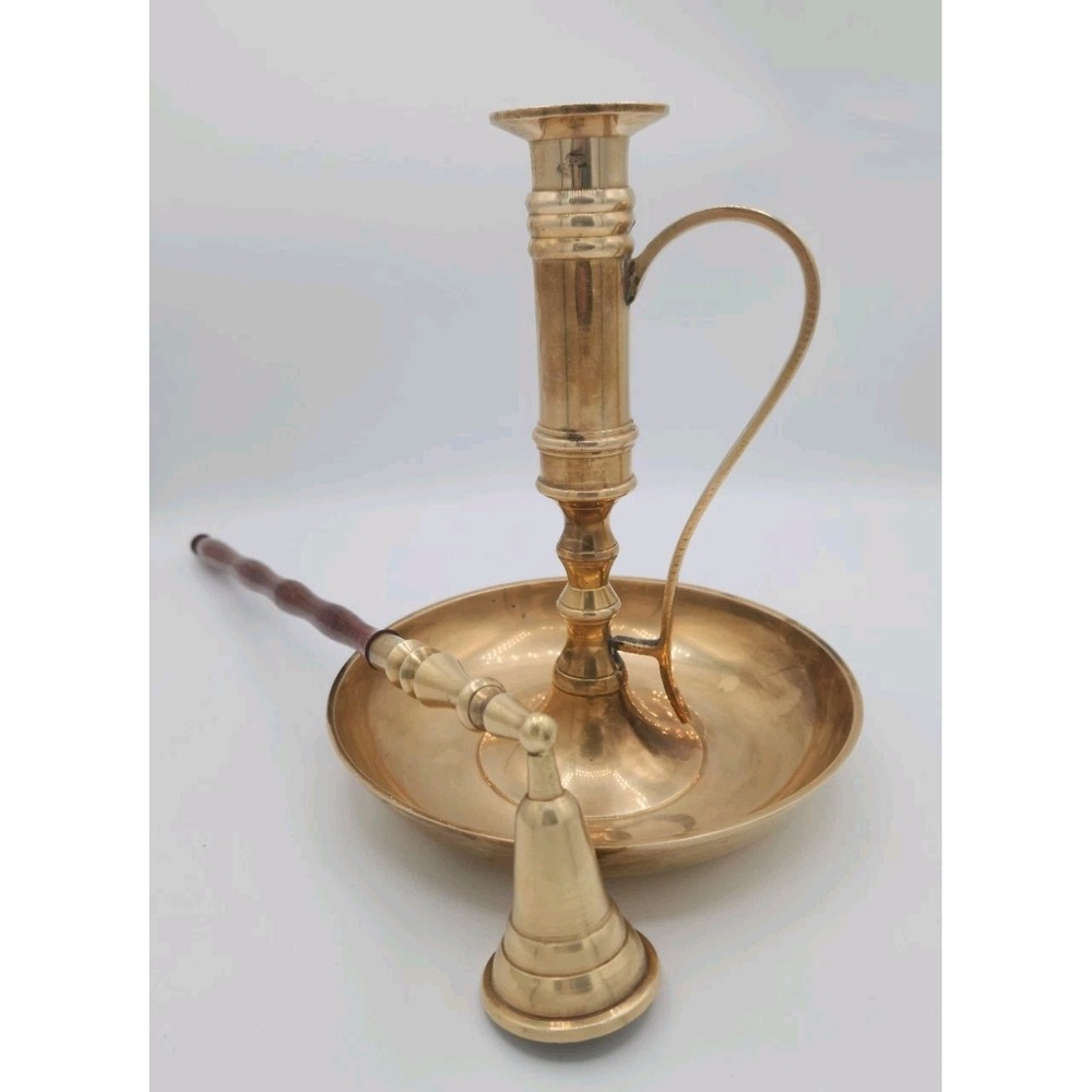 Vintage Brass  MC Candlestick Candle Holder with Handle 7"x6" W/‎ Candle Snuff